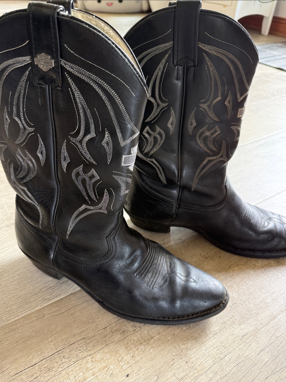 Harley-Davidson Black Leather Boot Top with Silvery Emblem